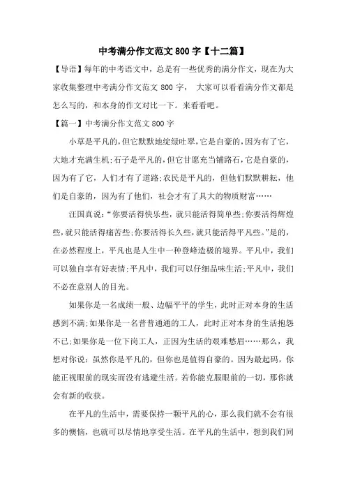 中考满分作文范文800字【十二篇】