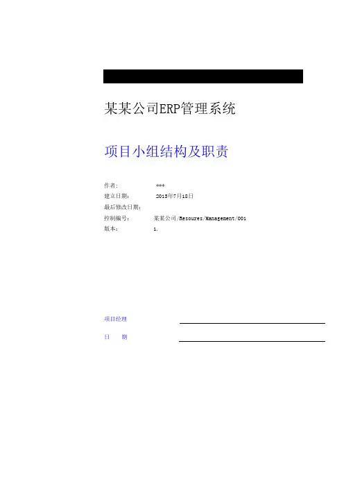 某公司ERP项目组织架构和职责V1.0