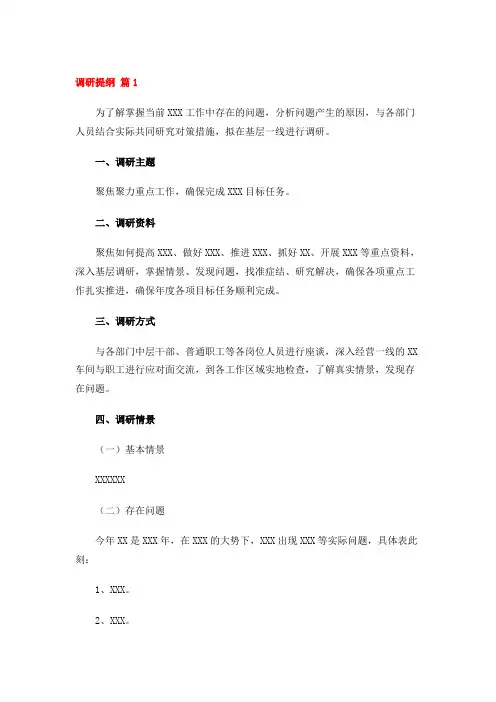 调研提纲模板(13篇)