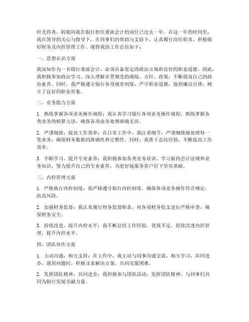 个人工作总结银行委派会计