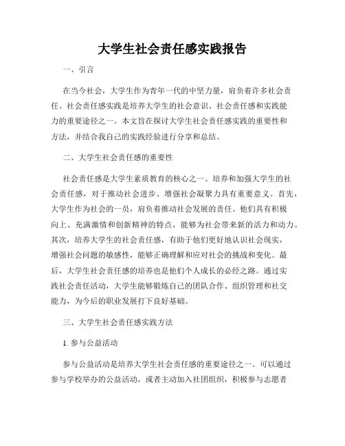 大学生社会责任感实践报告