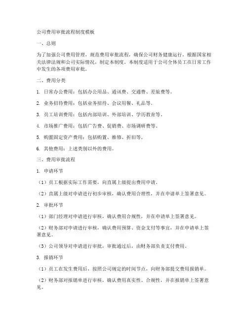 公司费用审批流程制度模板
