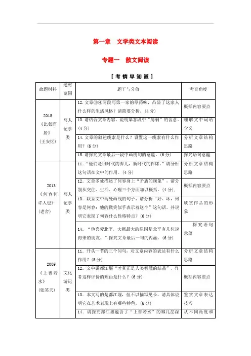 江苏省高考语文大一轮复习 第3部分 现代文阅读 第1章 文学类文本阅读 专题1 散文阅读 第1节 真题真练