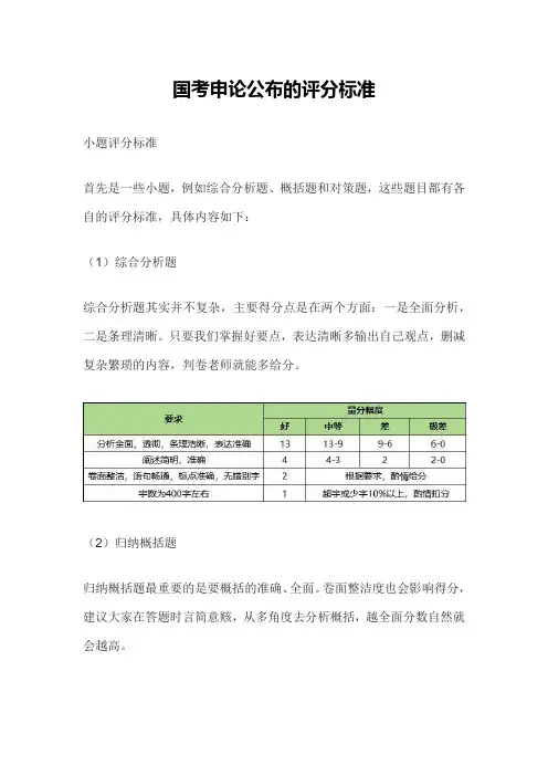 国考申论公布的评分标准