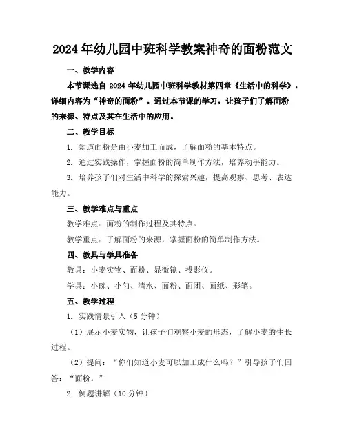 2024年幼儿园中班科学教案神奇的面粉范文