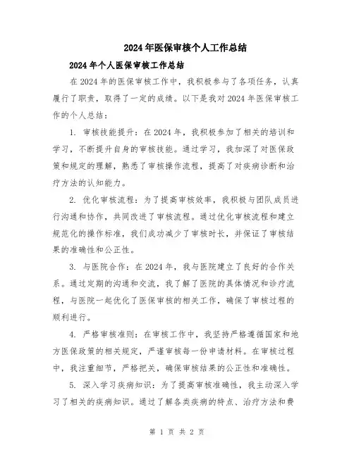 2024年医保审核个人工作总结
