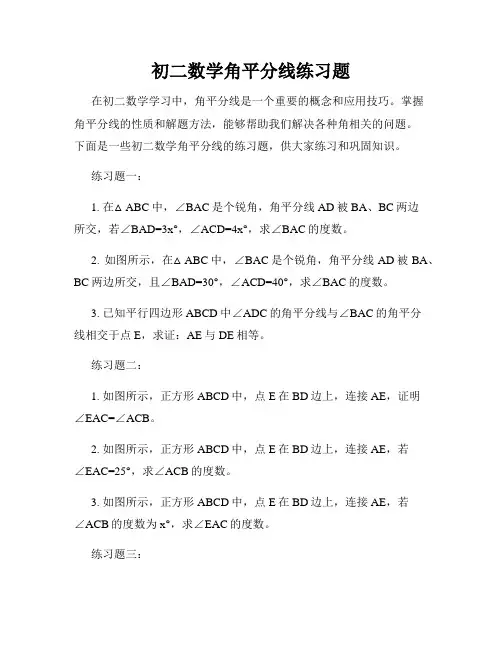 初二数学角平分线练习题
