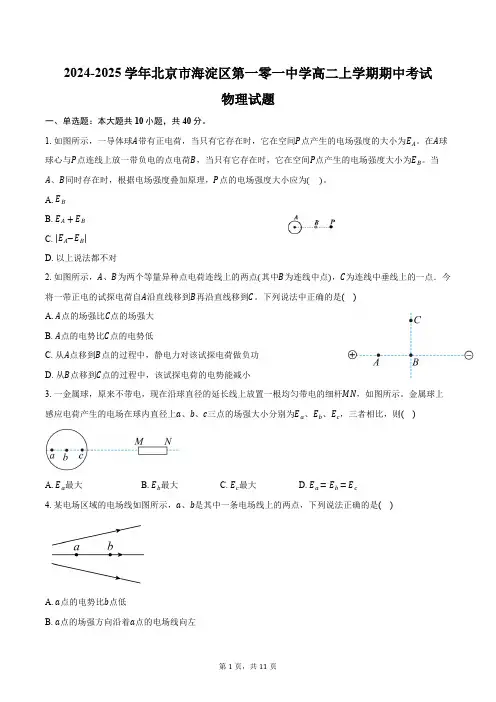 2024-2025学年北京市海淀区第一零一中学高二上学期期中考试物理试题(含答案)