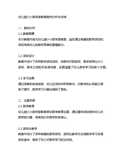 幼儿园小小数学家教案案例分析与总结