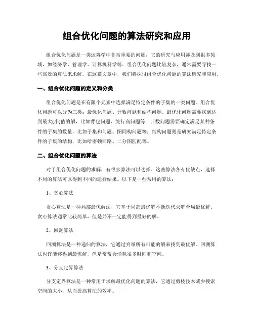 组合优化问题的算法研究和应用