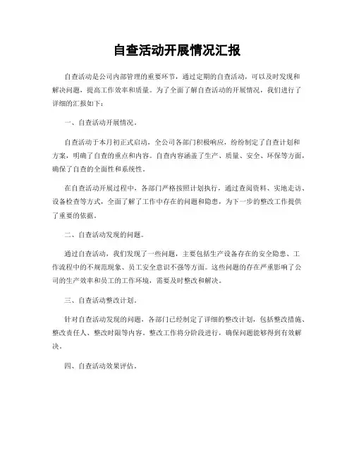 自查活动开展情况汇报