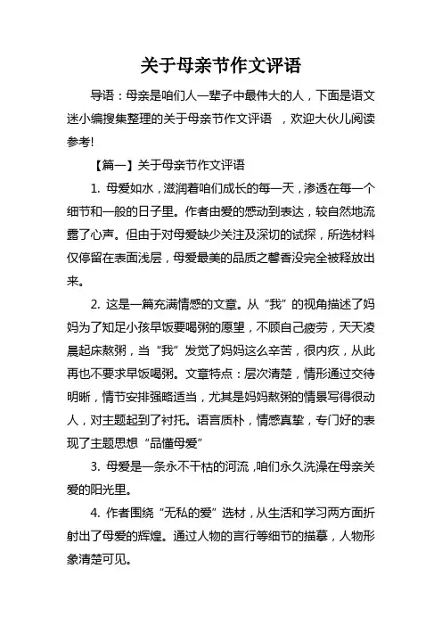 关于母亲节作文评语