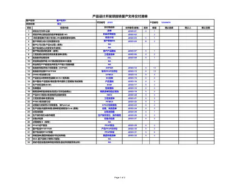 产品设计开发项目转量产文件交付清单