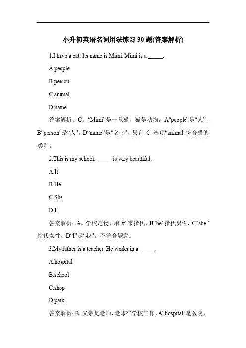 小升初英语名词用法练习30题(答案解析)