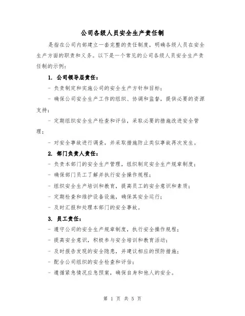 公司各级人员安全生产责任制（4篇）
