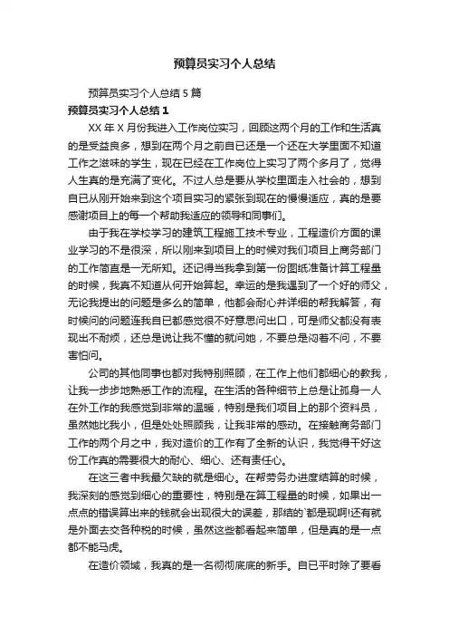 预算员实习个人总结