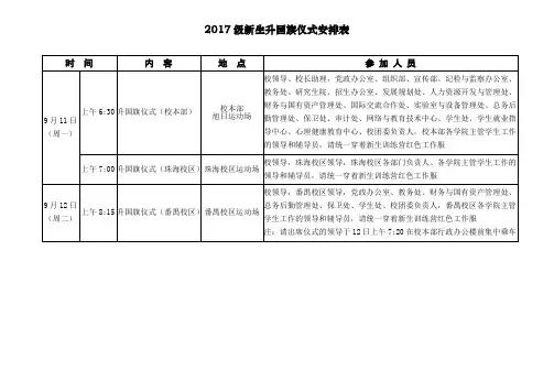 2017级新生升国旗仪式安排表
