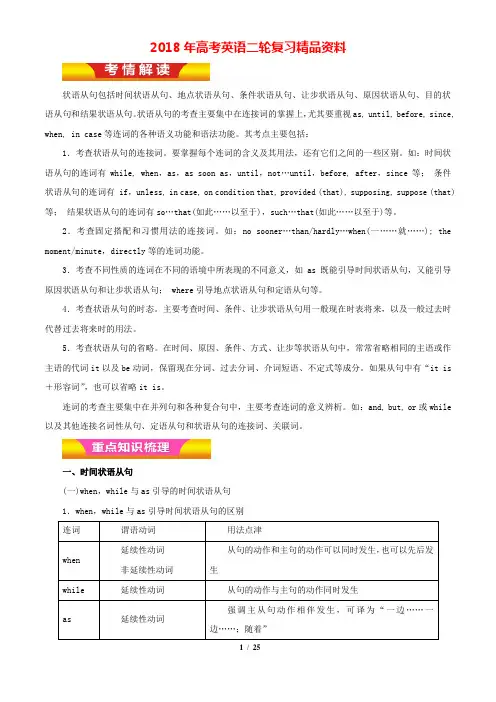 2018年高考英语二轮复习精品资料-专题10 状语从句(讲学案)(解析版)