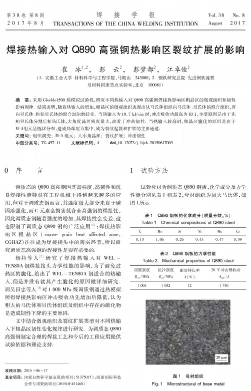 焊接热输入对Q890高强钢热影响区裂纹扩展的影响