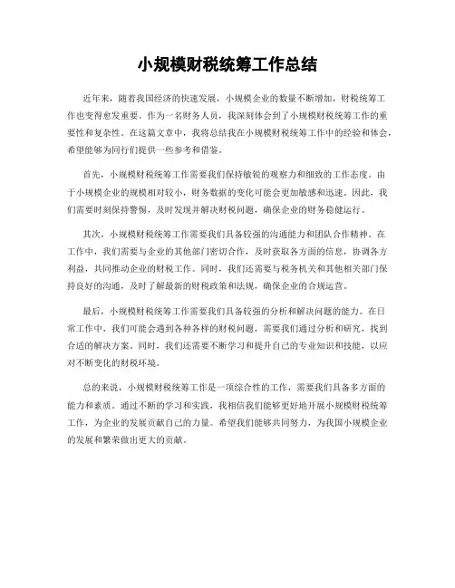 小规模财税统筹工作总结