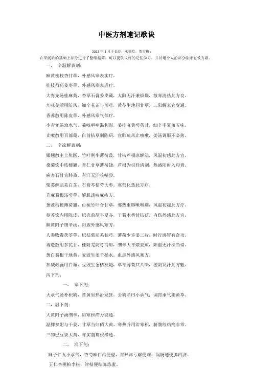 中医方剂速记歌诀
