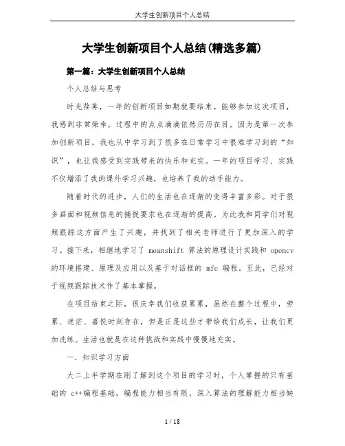 大学生创新项目个人总结