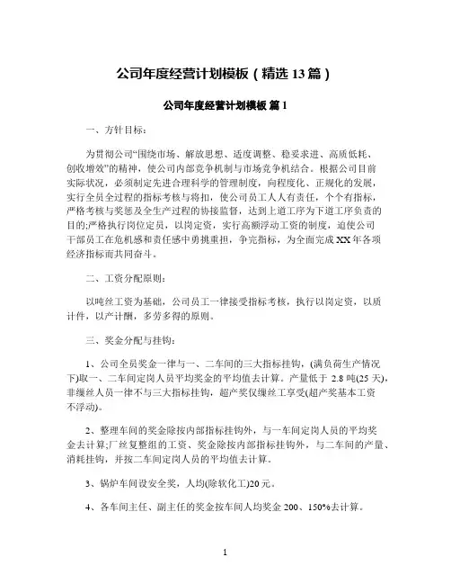 公司年度经营计划模板(精选13篇)