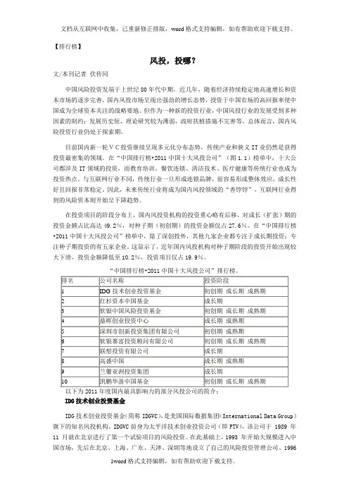 国内最好的几个风投公司