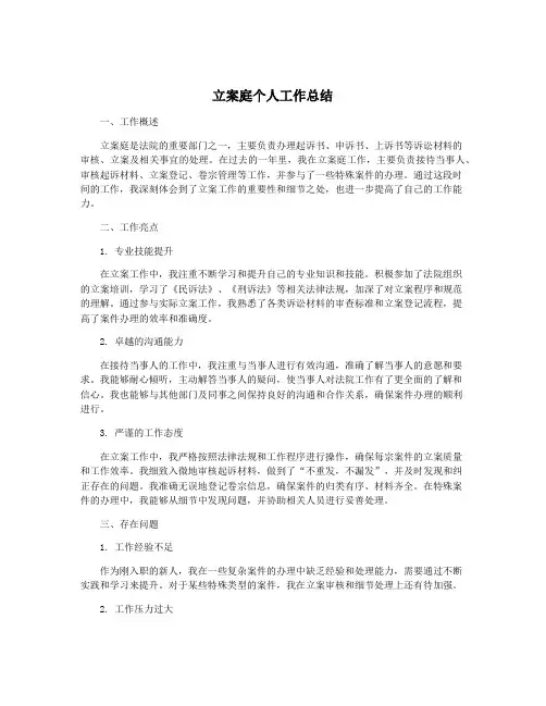 立案庭个人工作总结