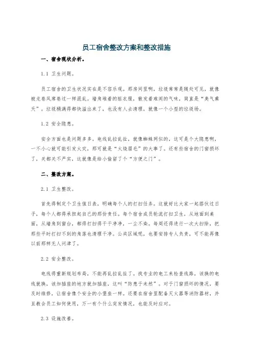员工宿舍整改方案和整改措施