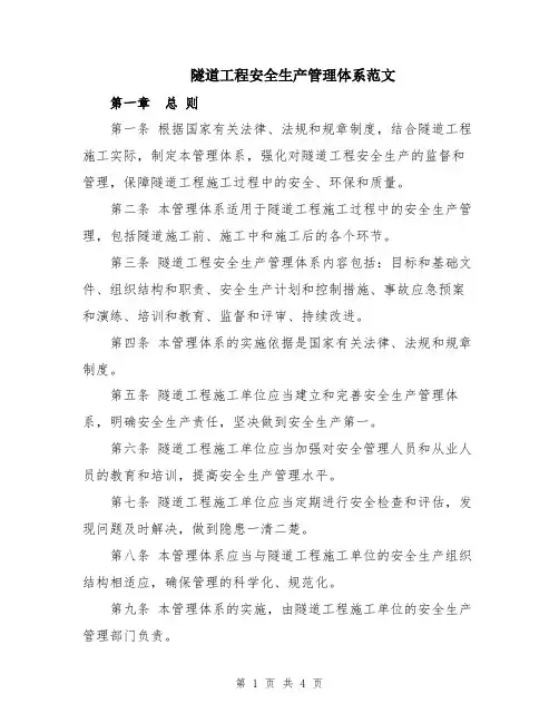 隧道工程安全生产管理体系范文