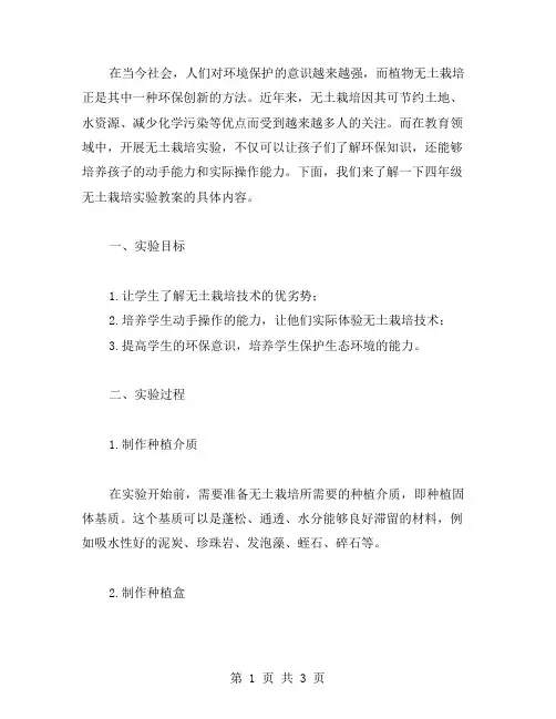 实用与可行：四年级无土栽培实验教案