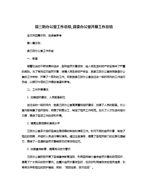 县三防办公室工作总结_县委办公室开展工作总结