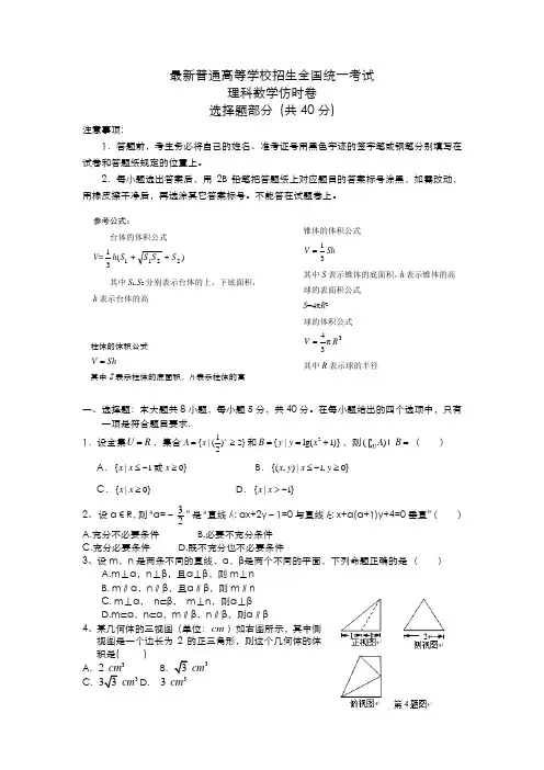 2020-2021学年最新高考总复习数学(理)高考仿真模拟试题及答案解析