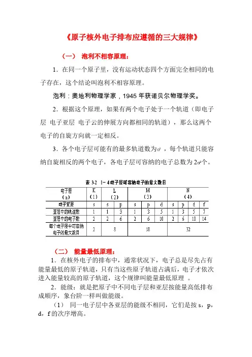 原子核外电子的排布应遵循三大规律.
