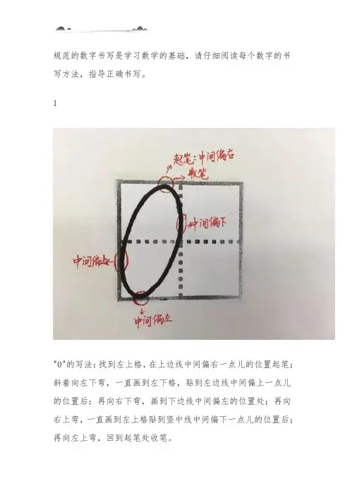 小学一年级数字书写格式