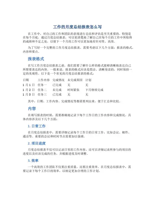 工作的月度总结报表怎么写