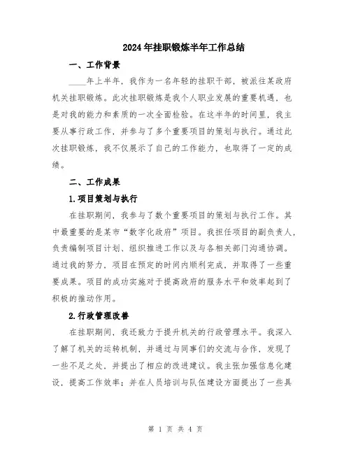 2024年挂职锻炼半年工作总结