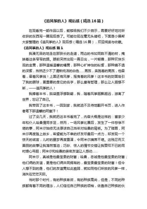 《追风筝的人》观后感（精选16篇）
