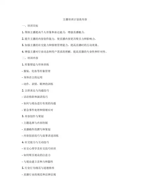 主播培训计划表内容