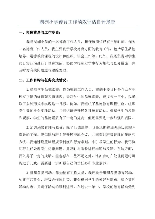 湖洲小学德育工作绩效评估自评报告