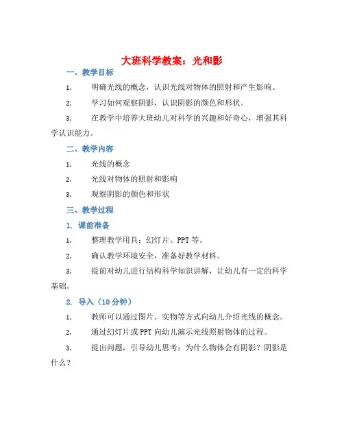 大班科学教案：光和影