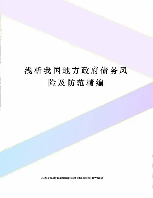 浅析我国地方政府债务风险及防范精编