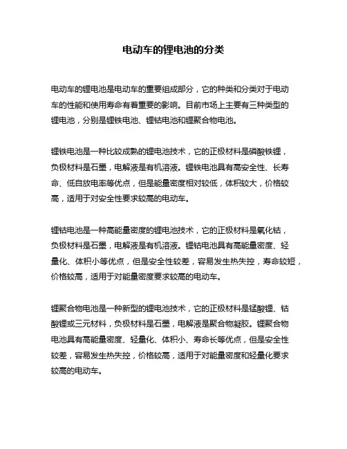 电动车的锂电池的分类