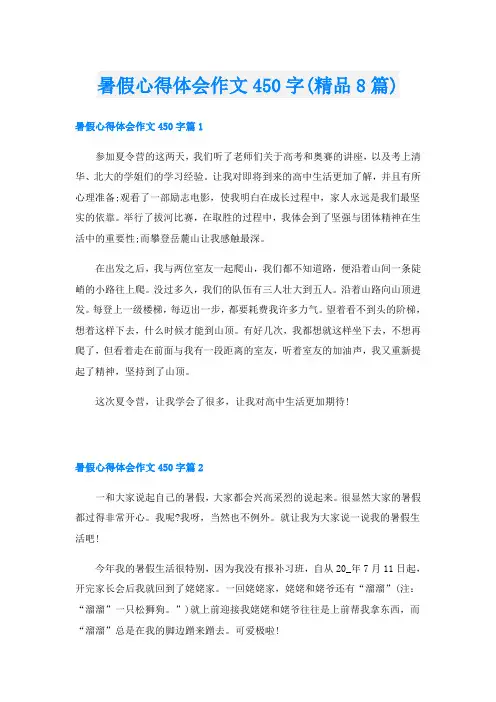 暑假心得体会作文450字(精品8篇)