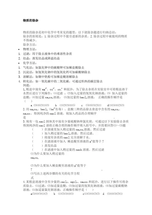 化学人教版九年级下册物质的除杂