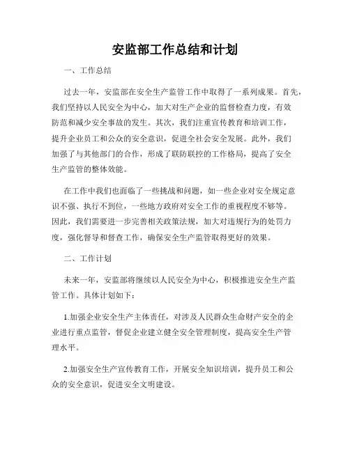 安监部工作总结和计划