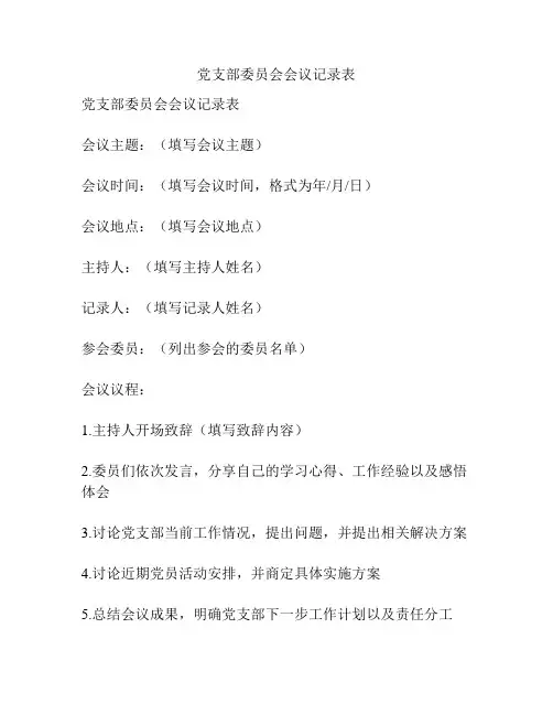 党支部委员会会议记录表
