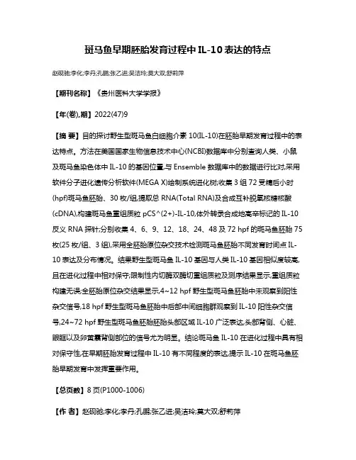 斑马鱼早期胚胎发育过程中IL-10表达的特点