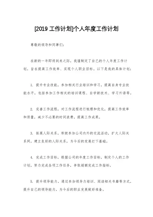 [2019工作计划]个人年度工作计划